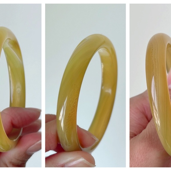 56mm Natural Yellow Agate Round Bangle BA125 - Picture 3 of 9